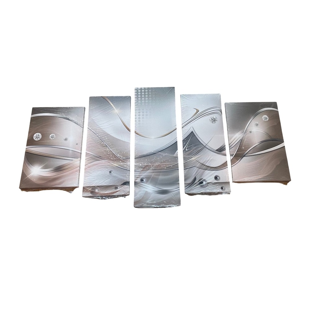 5 Panel Wall Art Decor Abstract Silver Gray Beige Canvas Prints Pictures